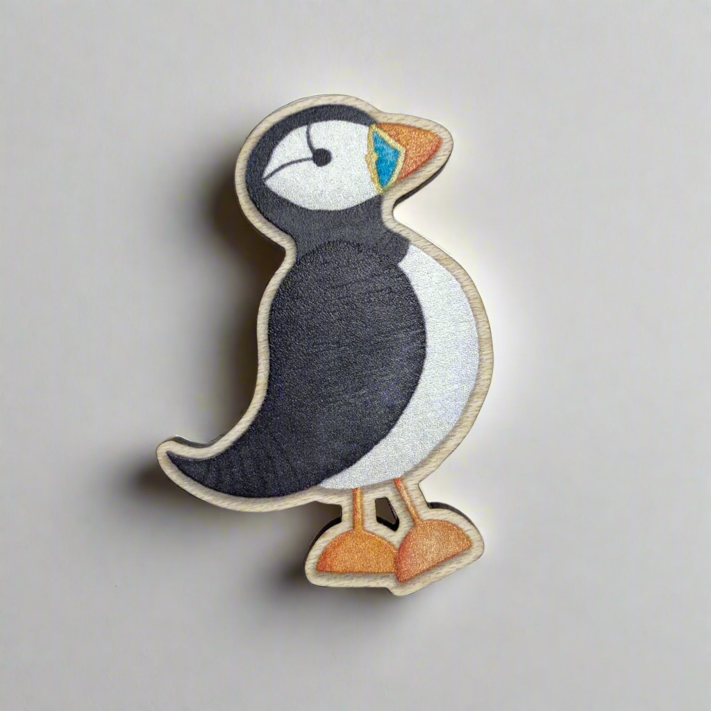 Wooden Puffin Fridge Magnet - Maple Wood