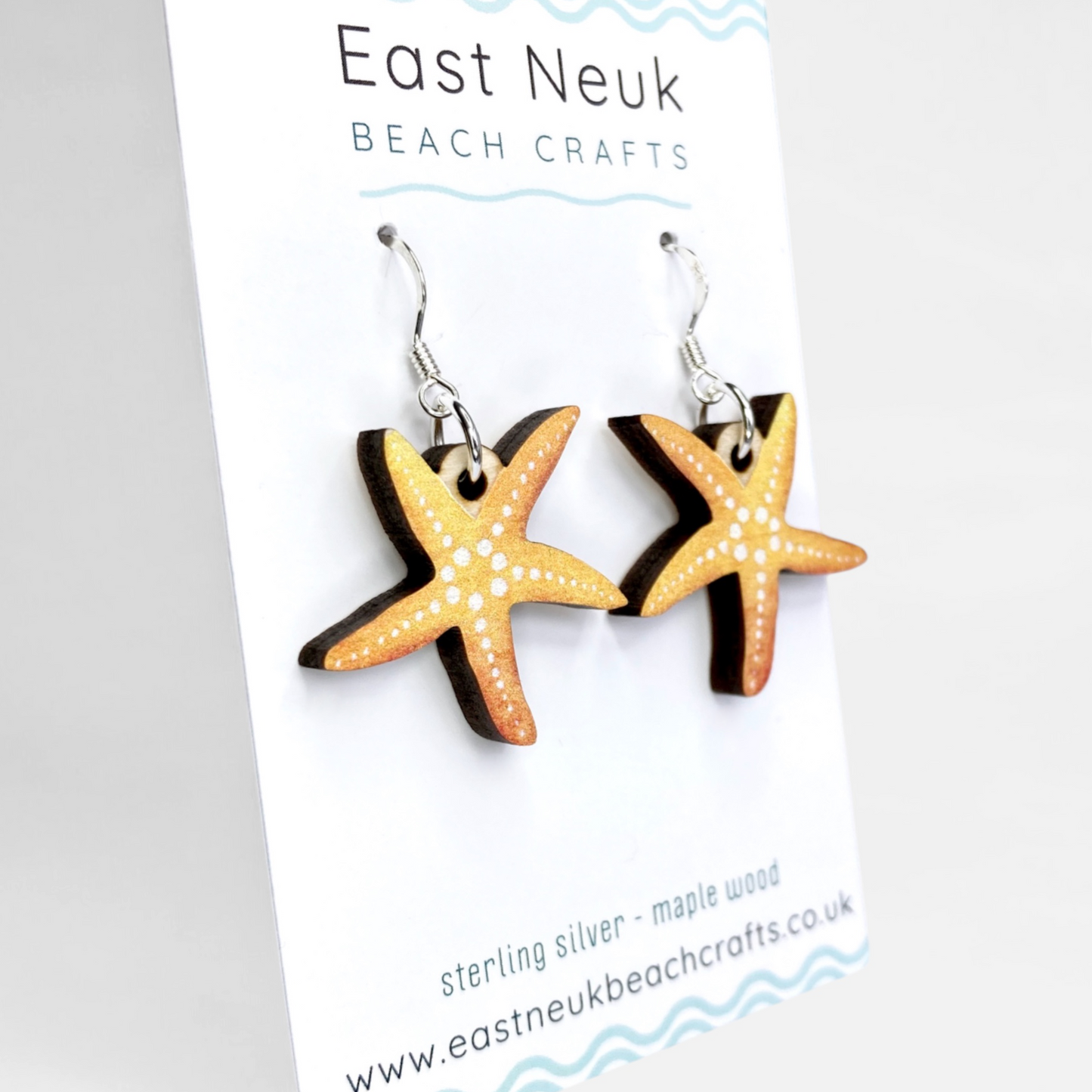 Wooden Earrings - Starfish - Sterling Silver and Maple Wood