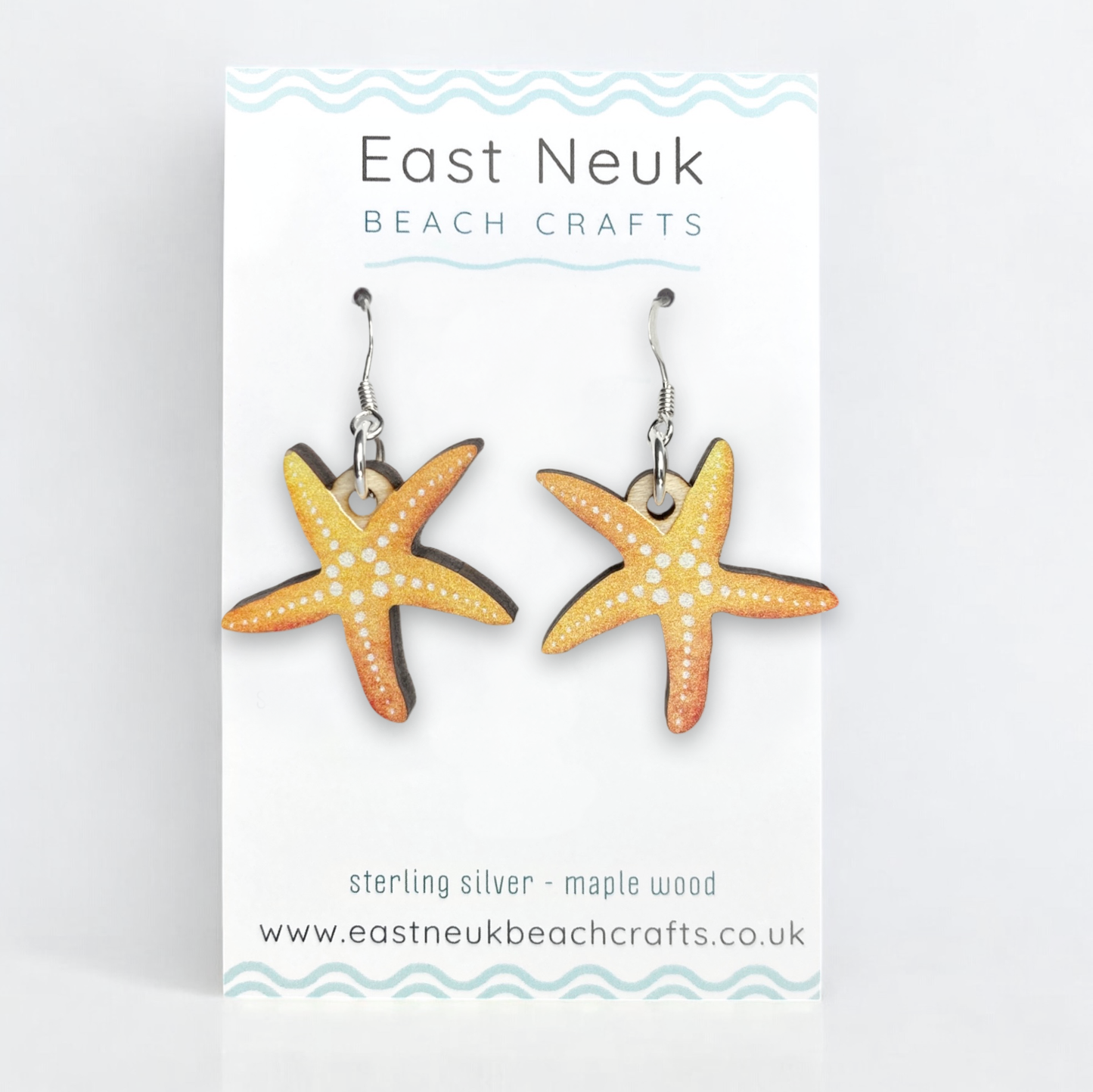 Wooden Earrings - Starfish - Sterling Silver and Maple Wood