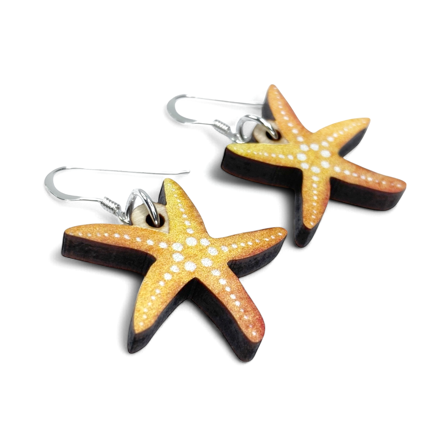 Wooden Earrings - Starfish - Sterling Silver and Maple Wood