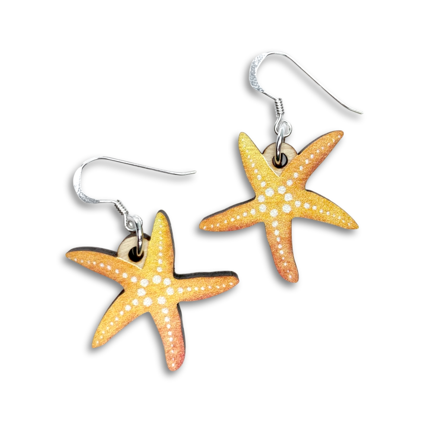 Wooden Earrings - Starfish - Sterling Silver and Maple Wood