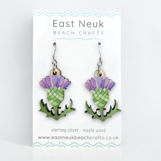 Wooden Earrings - Thistle - Sterling Silver and Maple Wood