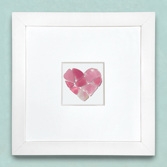 Tiny Framed Sea Glass Heart - Rare Pink Scottish Beach Glass Coastal Wall Art - East Neuk Beach Crafts