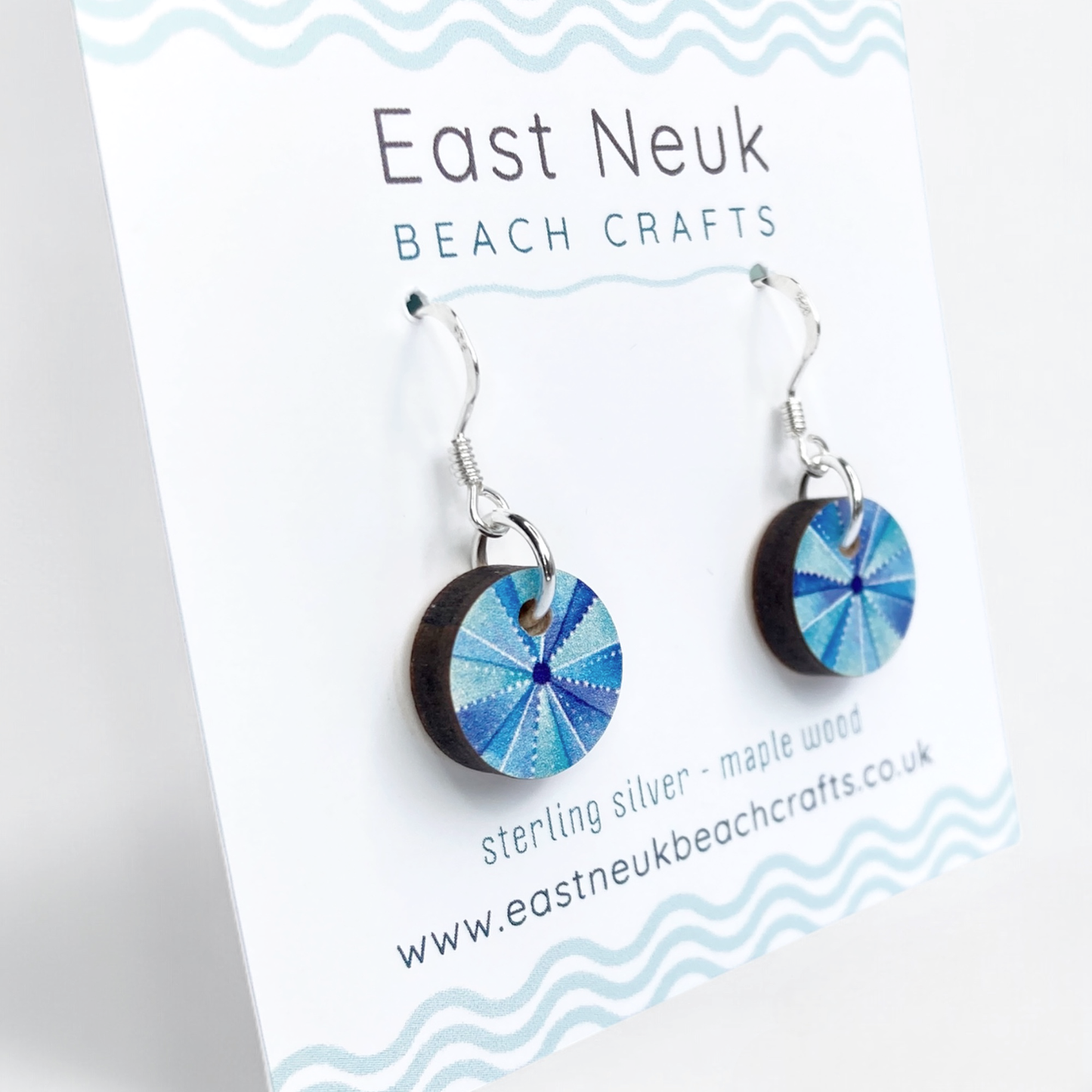 Wooden Earrings - Sea Urchin - Sterling Silver and Maple Wood