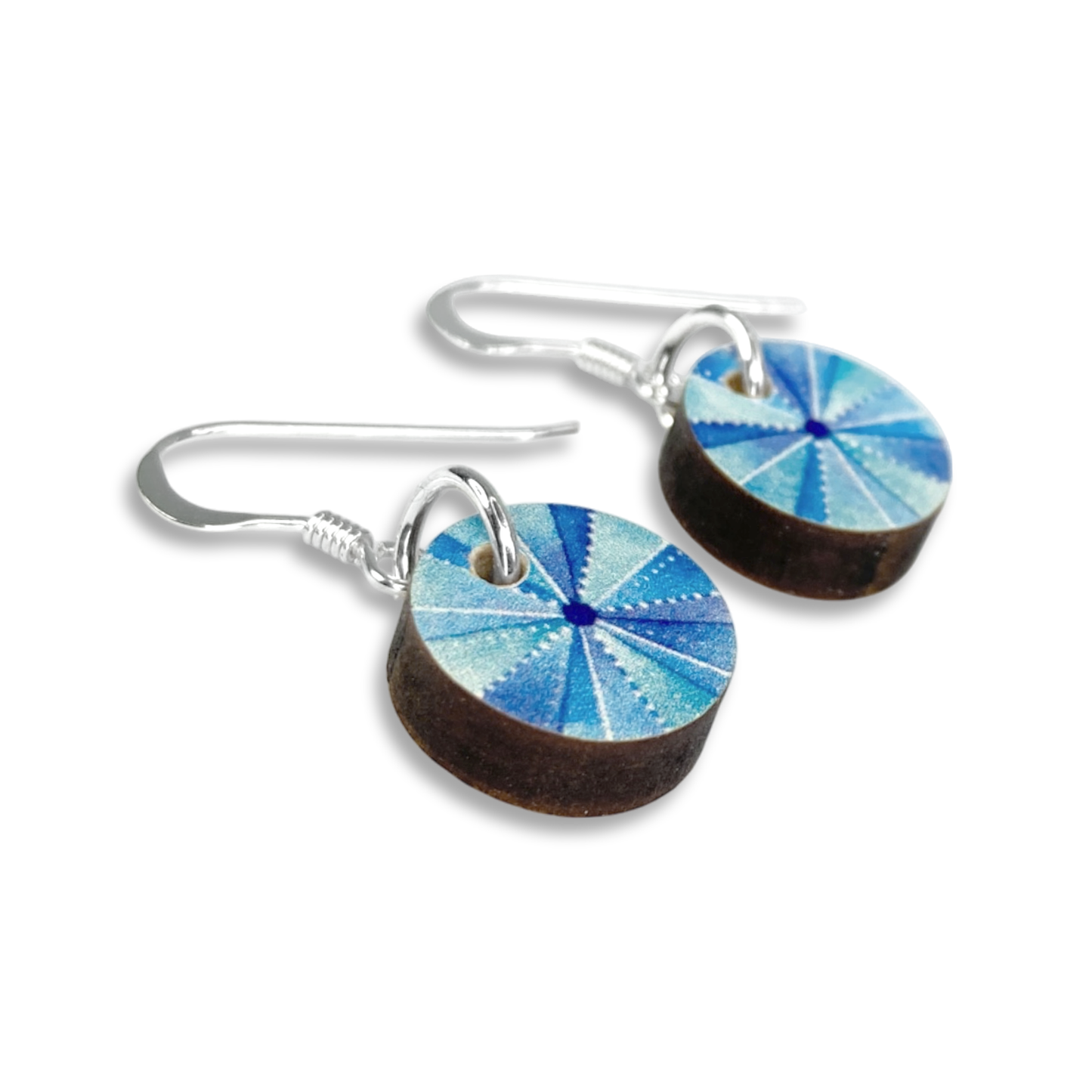 Wooden Earrings - Sea Urchin - Sterling Silver and Maple Wood