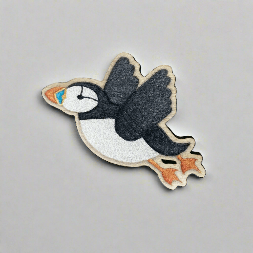 Wooden Flying Puffin Fridge Magnet - Maple Wood - East Neuk Beach Crafts