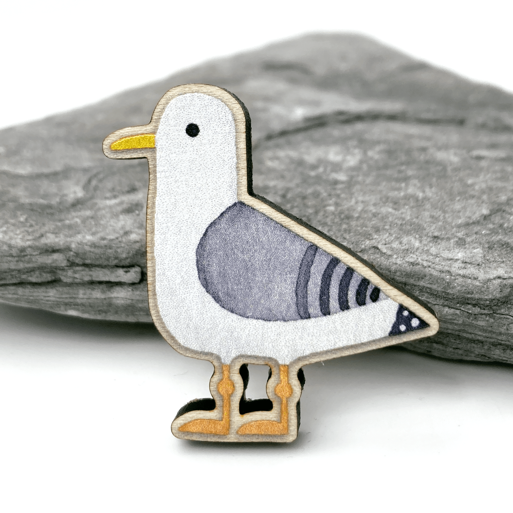 Wooden Pin Badge - Seagull - Maple Wood Brooch - East Neuk Beach Crafts