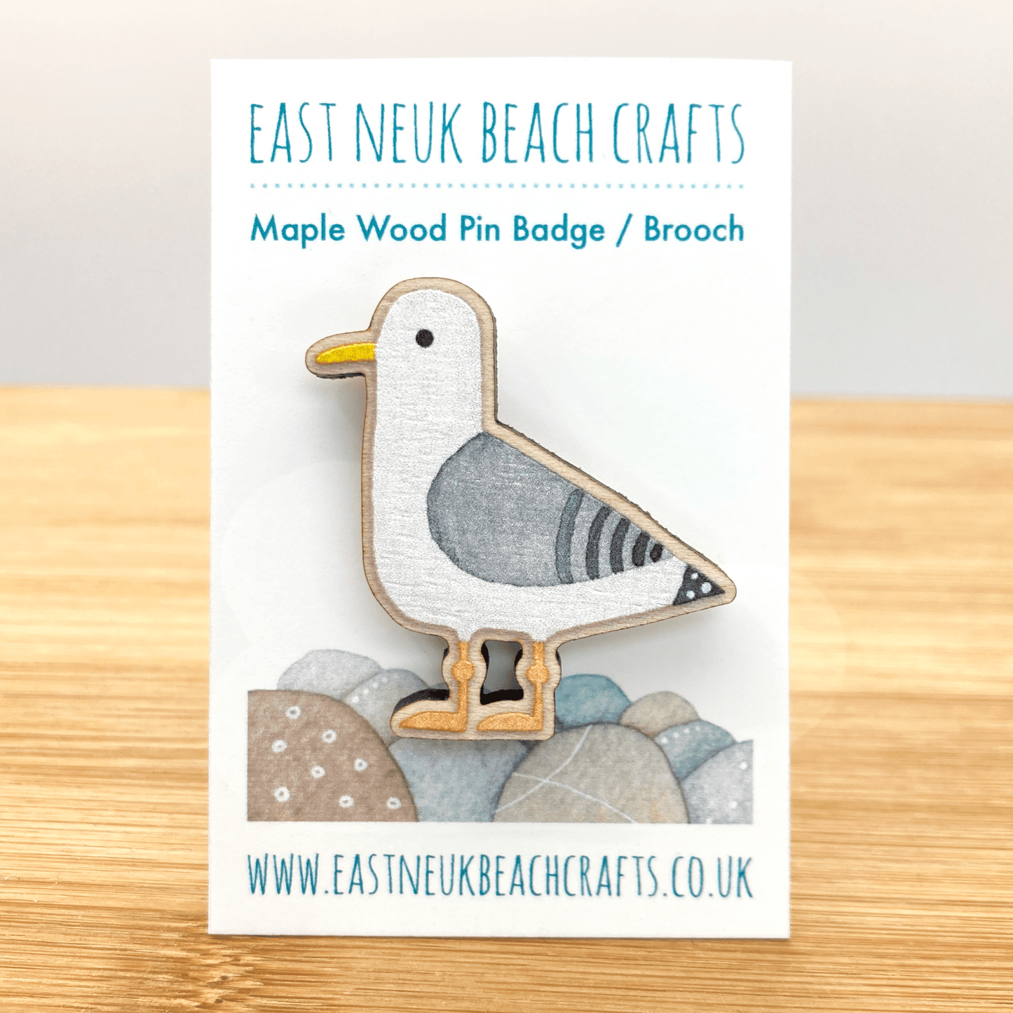 Wooden Pin Badge - Seagull - Maple Wood Brooch - East Neuk Beach Crafts