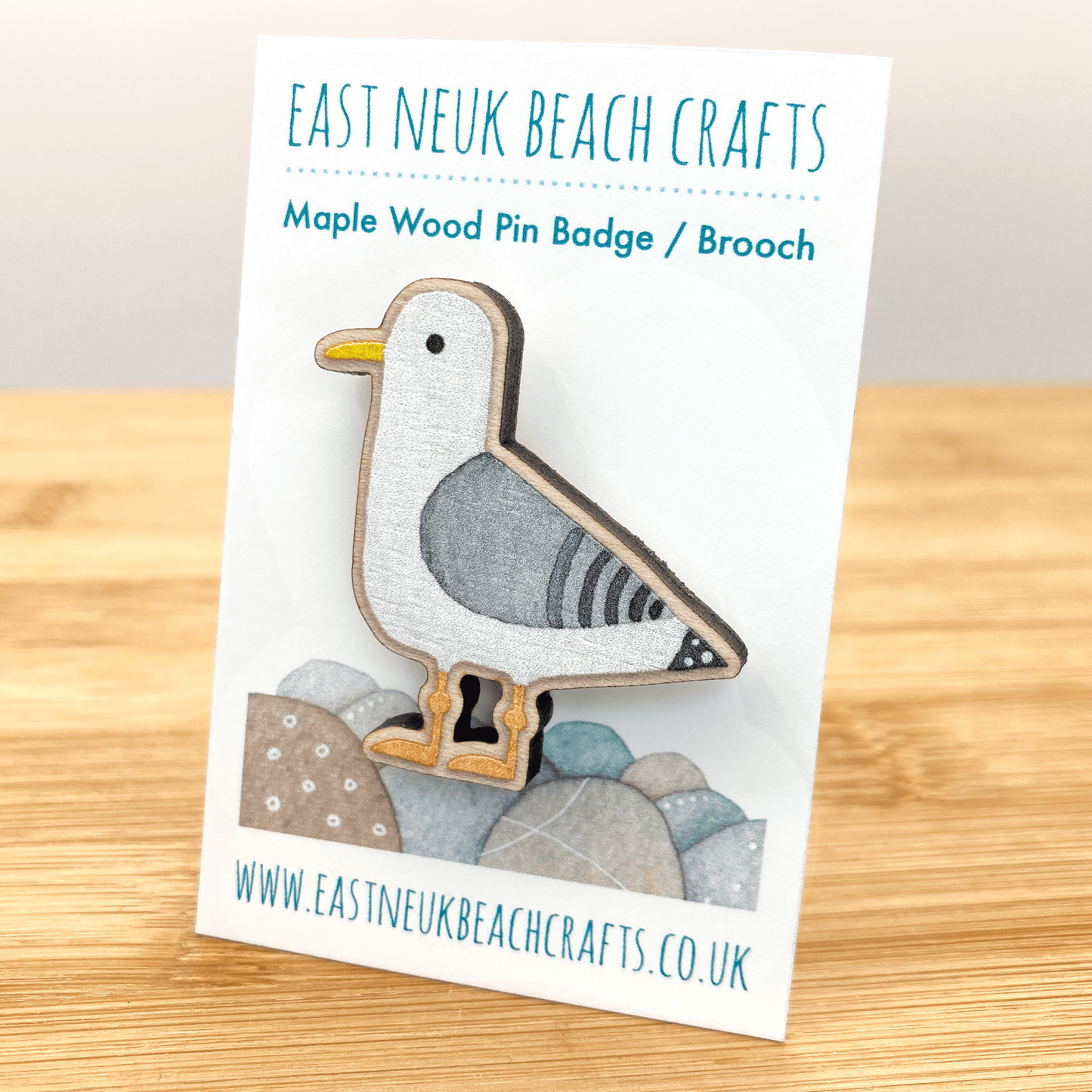 Wooden Pin Badge - Seagull - Maple Wood Brooch - East Neuk Beach Crafts