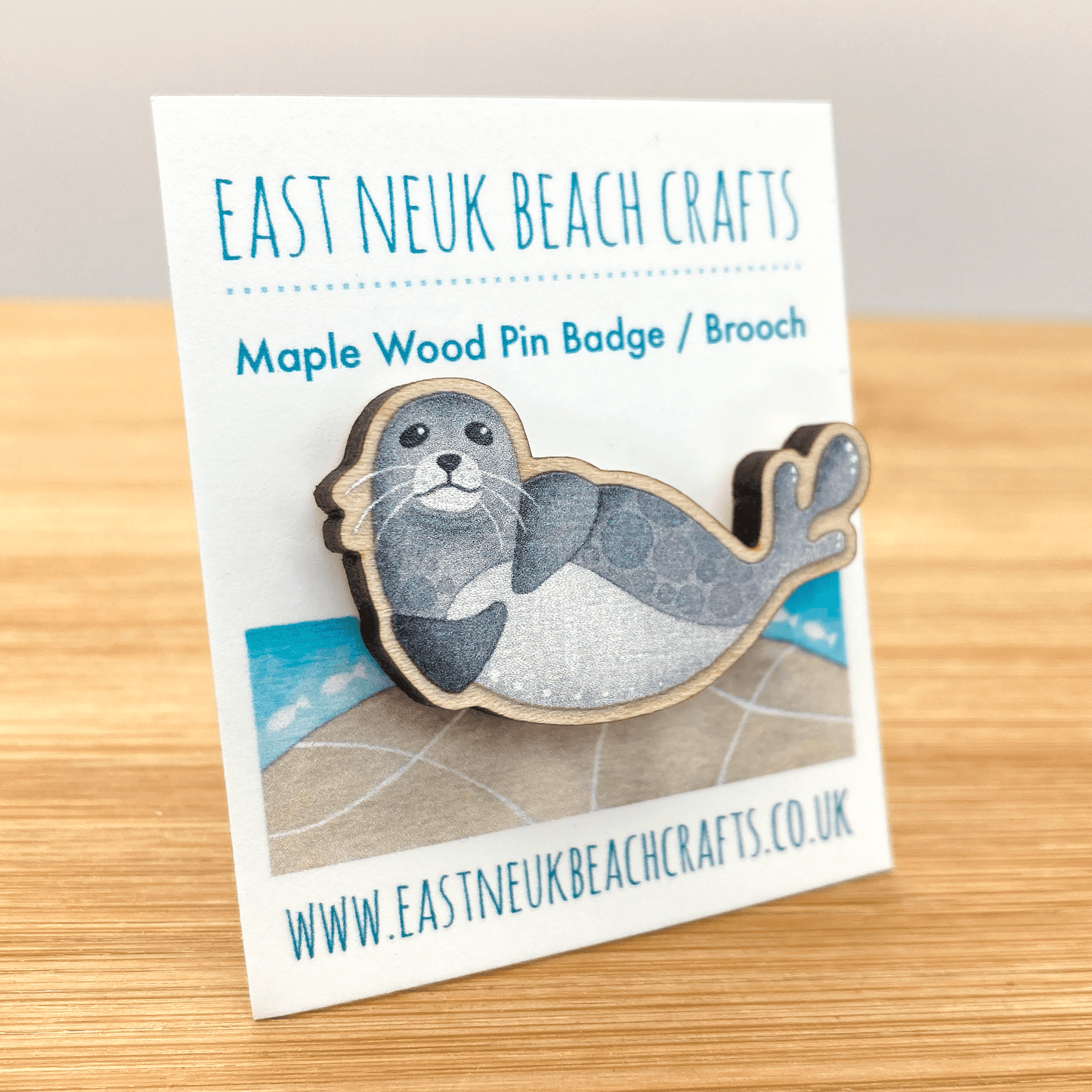 Wooden Pin Badge - Seal - Maple Wood Brooch - East Neuk Beach Crafts