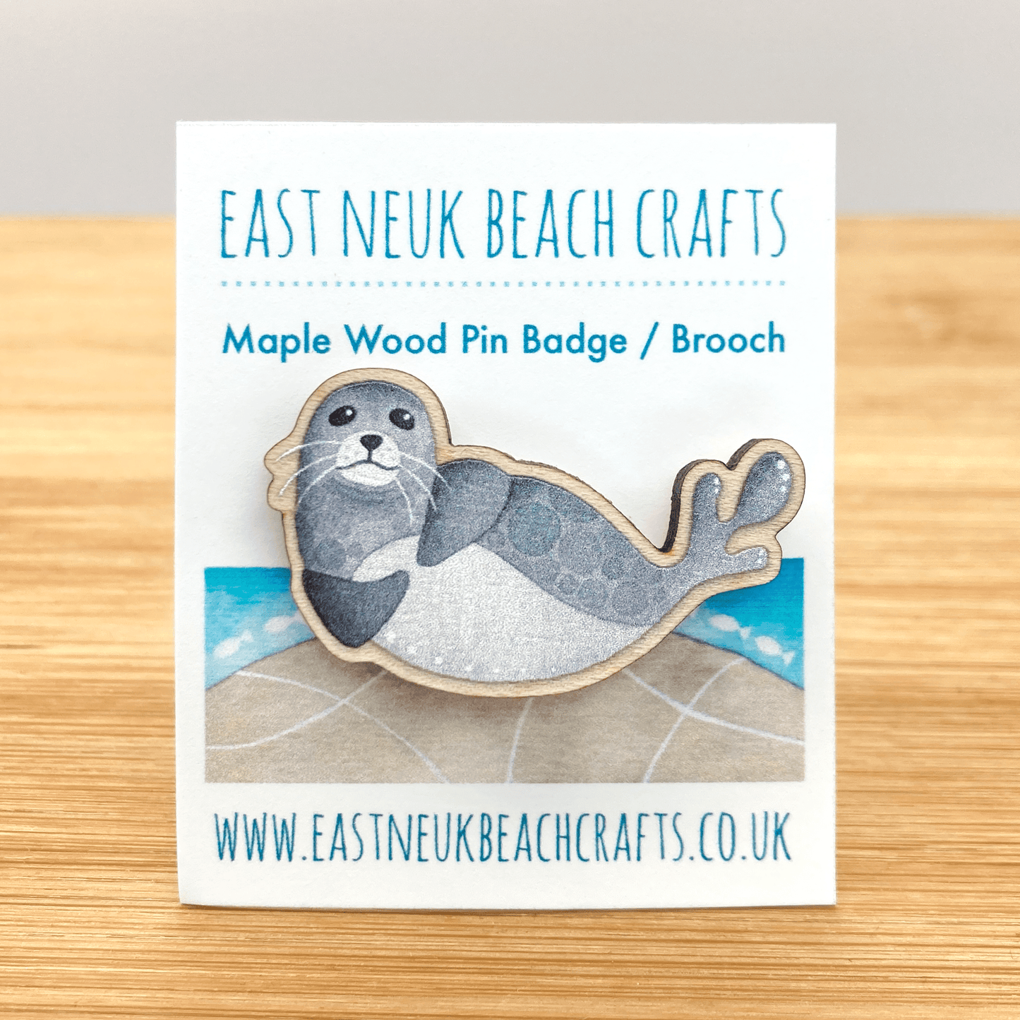 Wooden Pin Badge - Seal - Maple Wood Brooch - East Neuk Beach Crafts