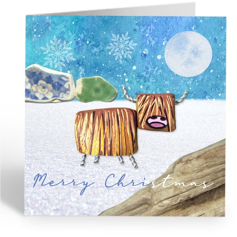 Christmas Cards (Pack of 8) - Polar Bear, Santa, Angel & Highland Cow - East Neuk Beach Crafts