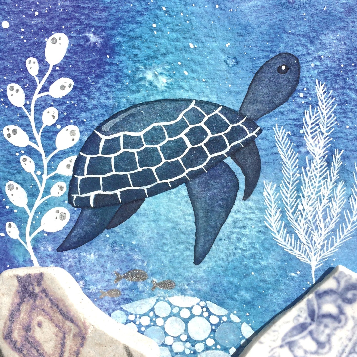 Greetings Card - Dreamy Turtle - Underwater Watercolour Pebble Art - East Neuk Beach Crafts