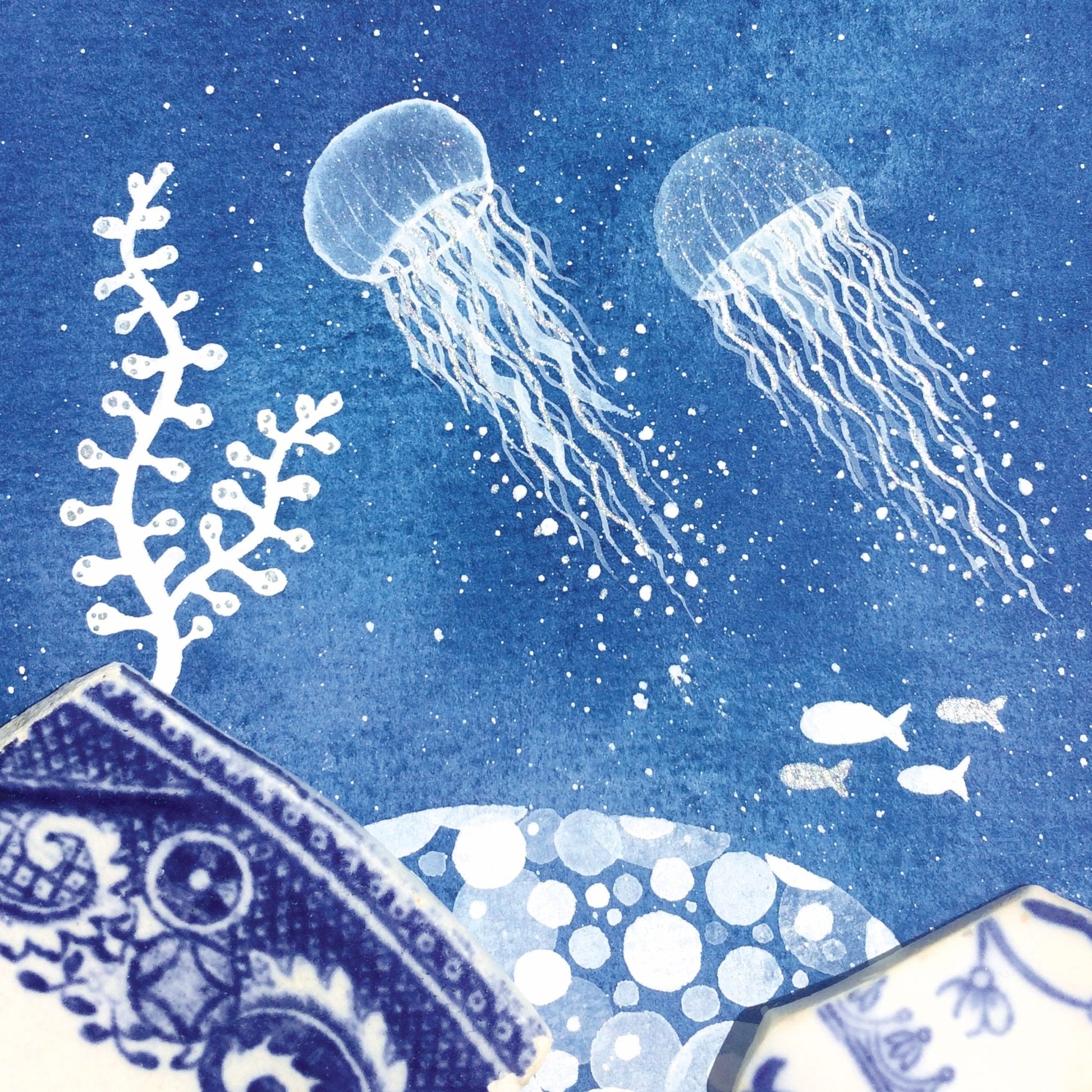 Greetings Card - Luminous Jellyfish - Underwater Watercolour Pebble Art - East Neuk Beach Crafts