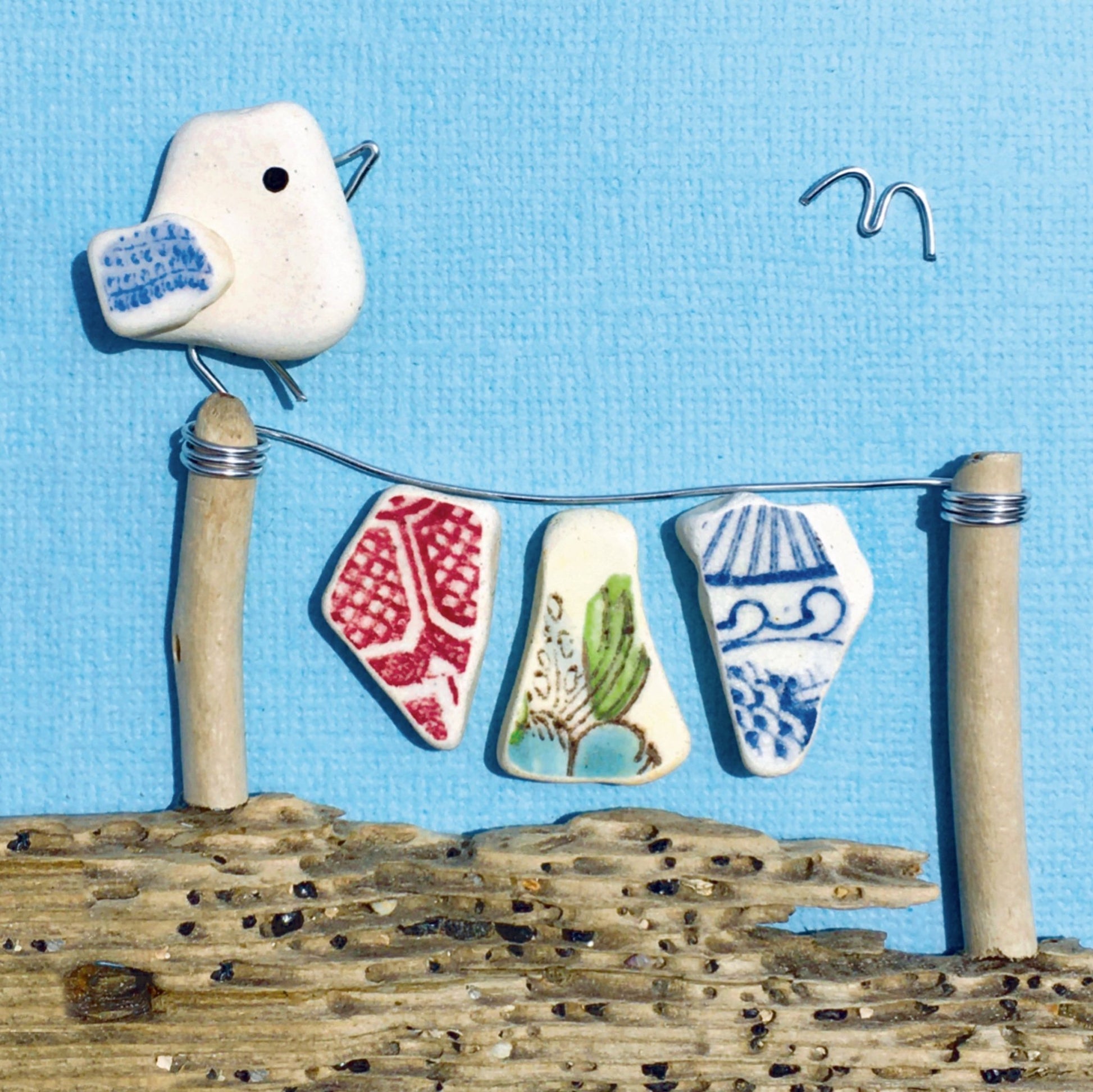 Greetings Card - Seagull and Washing Line - Seaside Pebble Art - East Neuk Beach Crafts