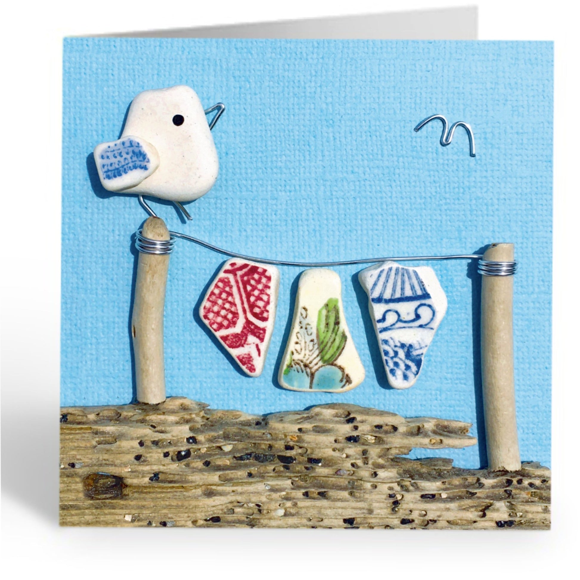 Greetings Card - Seagull and Washing Line - Seaside Pebble Art - East Neuk Beach Crafts