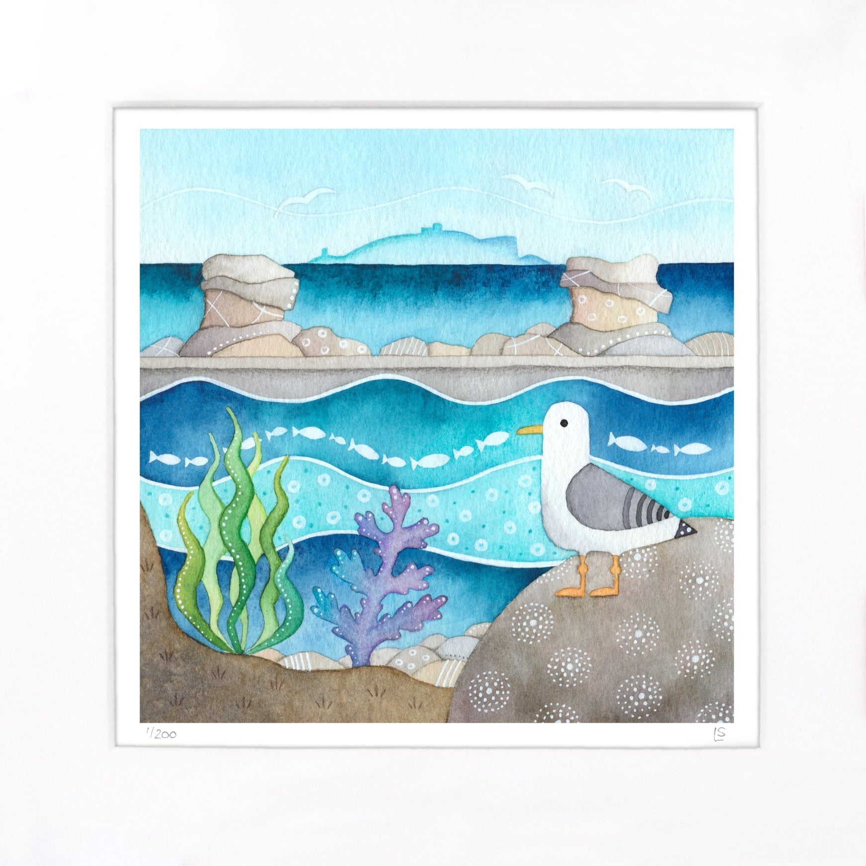 Seagull at Cellardyke Pool Print - Seaside Watercolour Painting - Limited Edition Signed Art - East Neuk Beach Crafts
